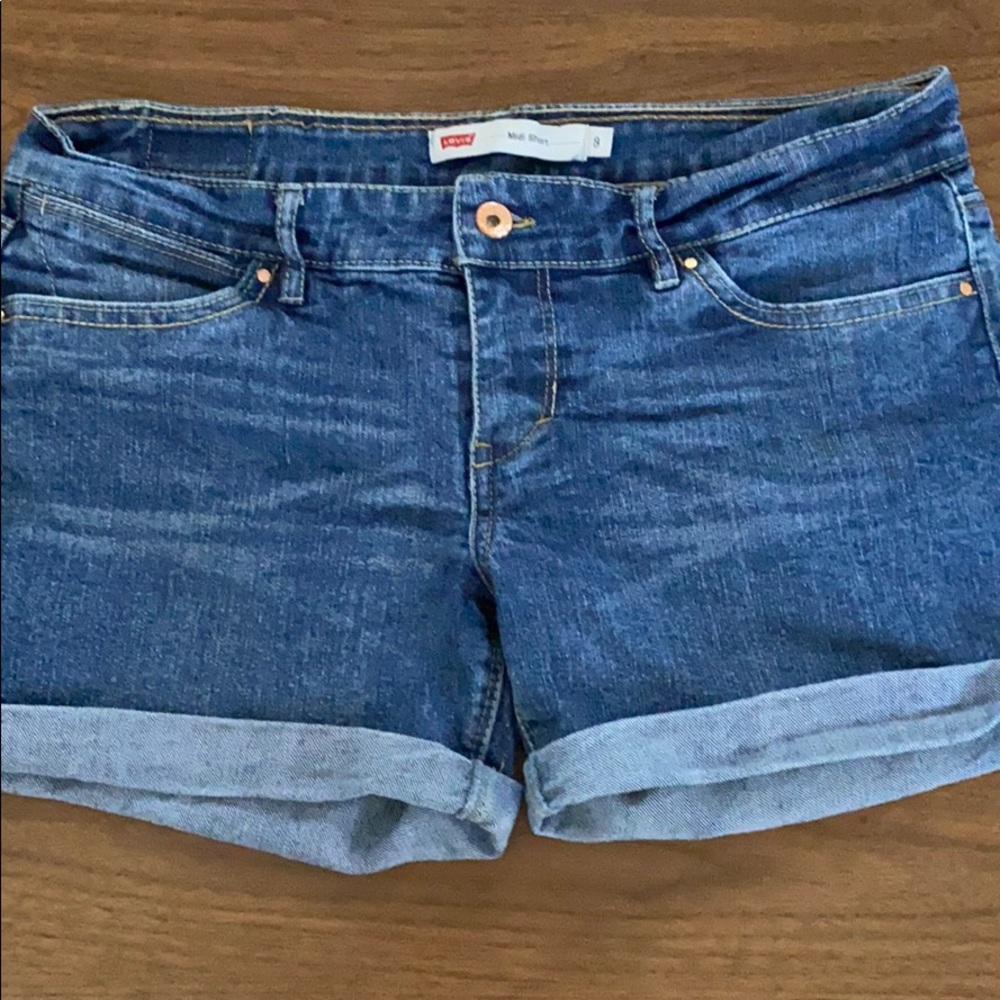 Levi’s midi roll cuff denim jean shorts